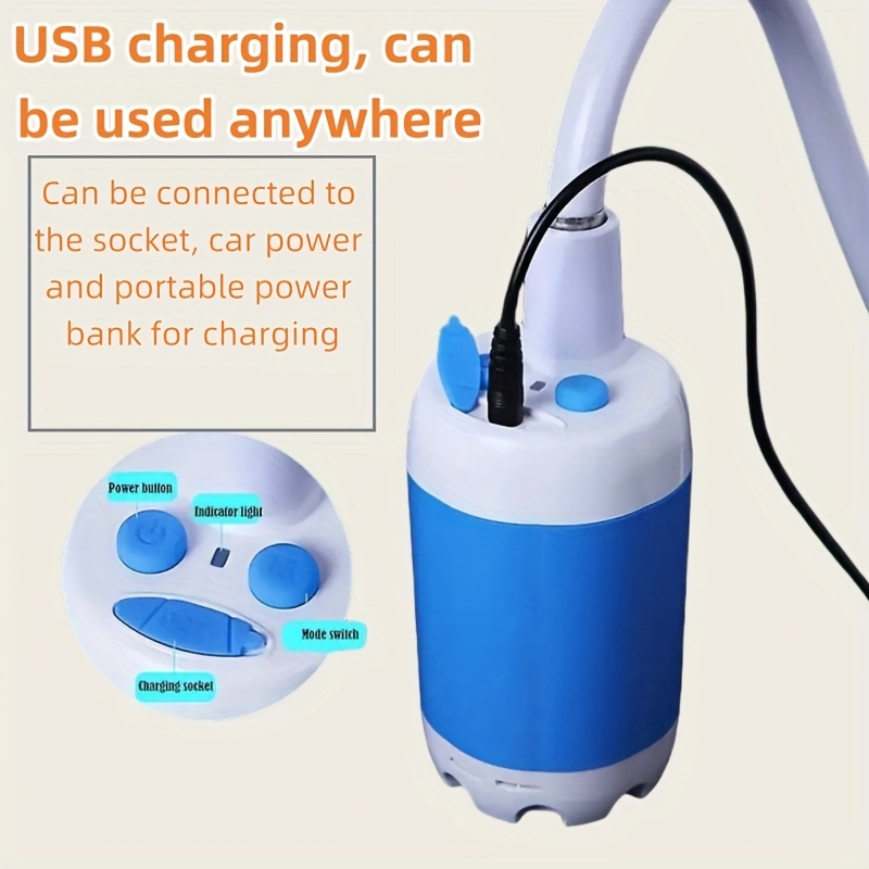 portable usb rechargeable watering system with spray nozzle ideal for hiking car motorcycle cleaning beach camping pet bathing garden maintenance and outdoor fishing abs resin 36v or below lithium battery powered details 1