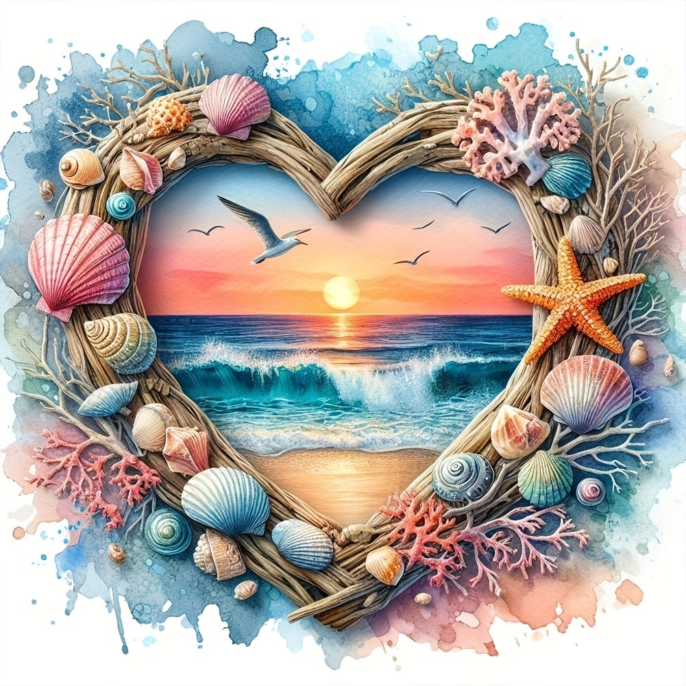 

Nautical Beach Sunset Heart-shaped 5d Diamond Painting Kit - Diy Embroidery Stitch - Round Acrylic Diamonds - Full Drill Canvas Art Craft For Home Wall Decor, 40cm