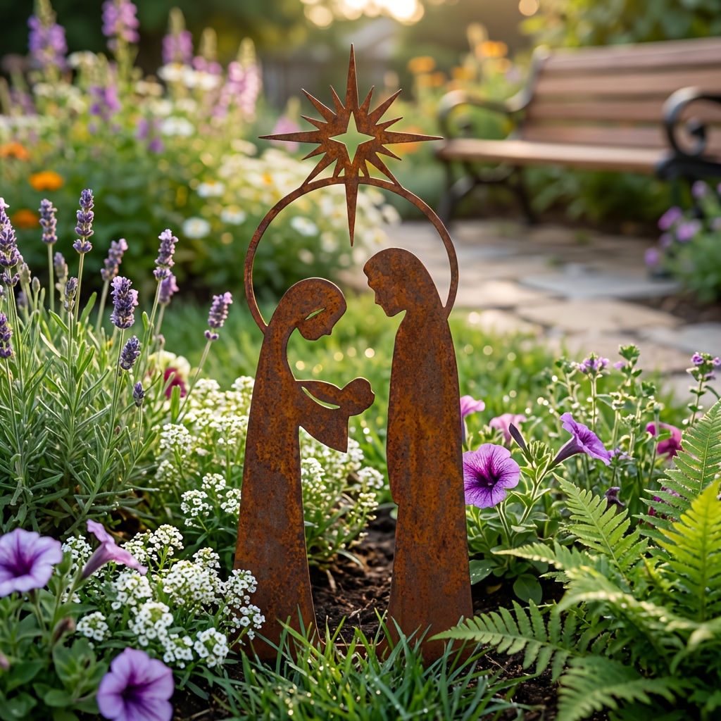 [2d Flat] Nativity Scene Garden Decorative Pile, Retro Metal Garden Decorative Ornaments, Christmas Garden Artwork, Nativity Garden Sculpture, Religious Gift