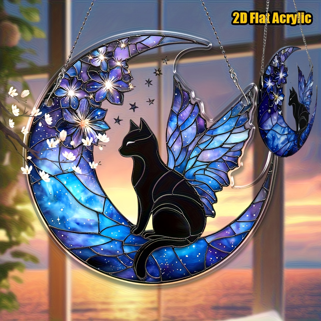 E-shop 2D Flach, ., Acryl Sonnenfänger Hänge Deko für Galaxy Katze auf (8 Zoll x 8 Zoll), Bestes Geschenk für Sonnenfänger, Feiertagskranz Logo,