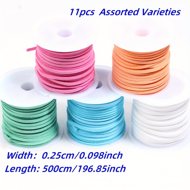 TEMU 11 Rolls Random Mixed Colors Korean Velvet Pu Leather Braided Cord, 5 Meters Length, 2.5mm Width, For Handmade Jewelry Bracelet Necklace Wind