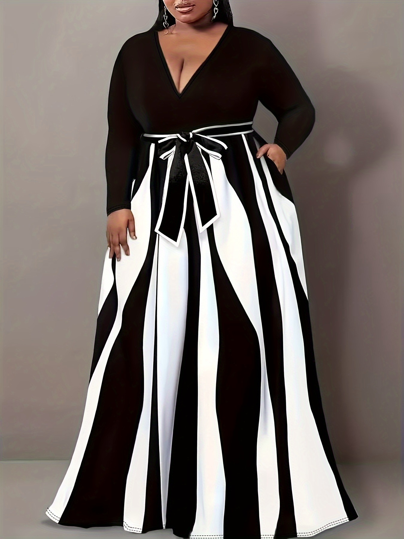 plus size plus size chic v neck fit flare dress plus size - Temu Mauritius