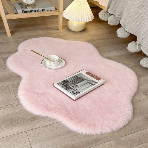 1pc faux rabbit plush solid color irregular cloud shaped cream style decorative rug mat winter thickened warm soft fluffy furry floor mat