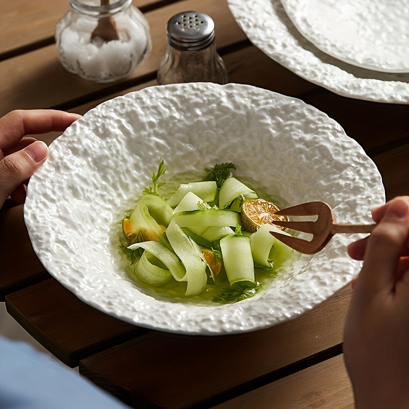 2pcs [Hot Item] Rock Grain Ceramic Plate, Senior Restaurant Daily Bowl, Soup Plate, Deep Plate, Restaurant Recommended Plate, Home Deep Plate Creative Hotel Restaurant Tableware Senior White Plate Soup Plate