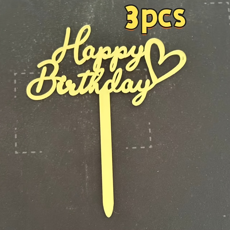 TEMU 3pcs New Acrylic Happy Birthday Cake Decorations – The For Cake And Dessert Table! Happy Birthday Fireworks, Creative Tagline Top Decoration,