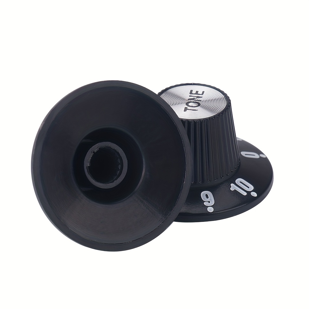 Set of 4 Electric Guitar Knobs - Witch Hat Bell Style, 2 Volume 2 Tone Control Dials, Plastic Black with Glossy Finish for Les Paul SG Guitars