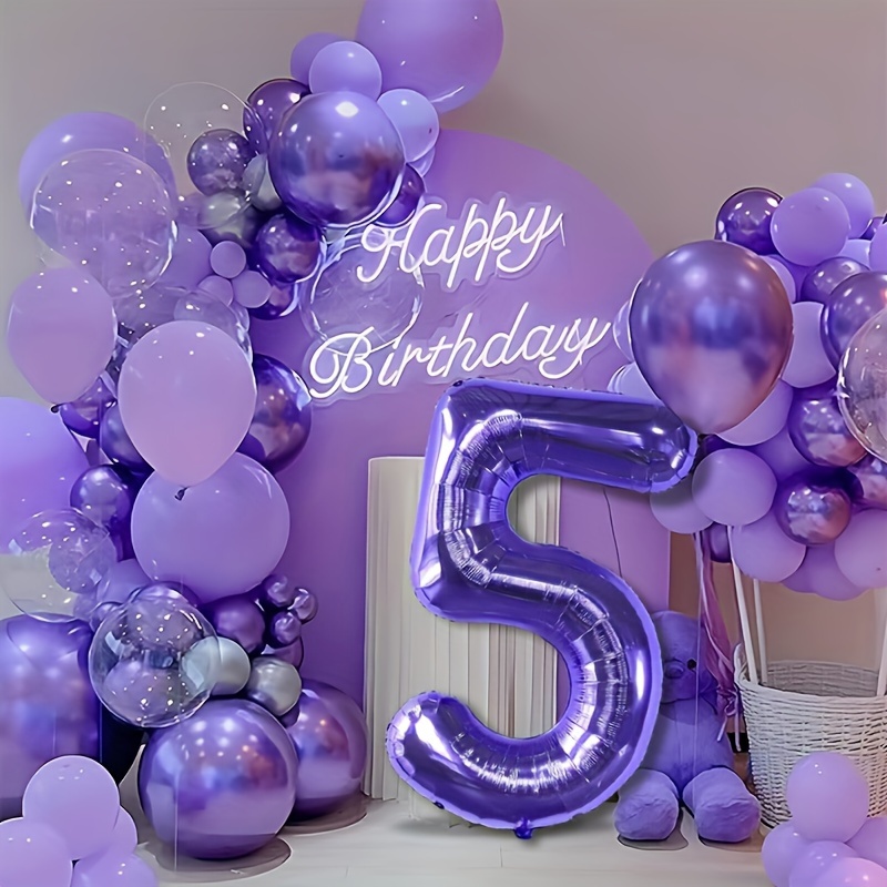 40 Inch Purple Helium Number Balloon - Large Foil Number 5 For Birthday, Baby Shower & Wedding Decor