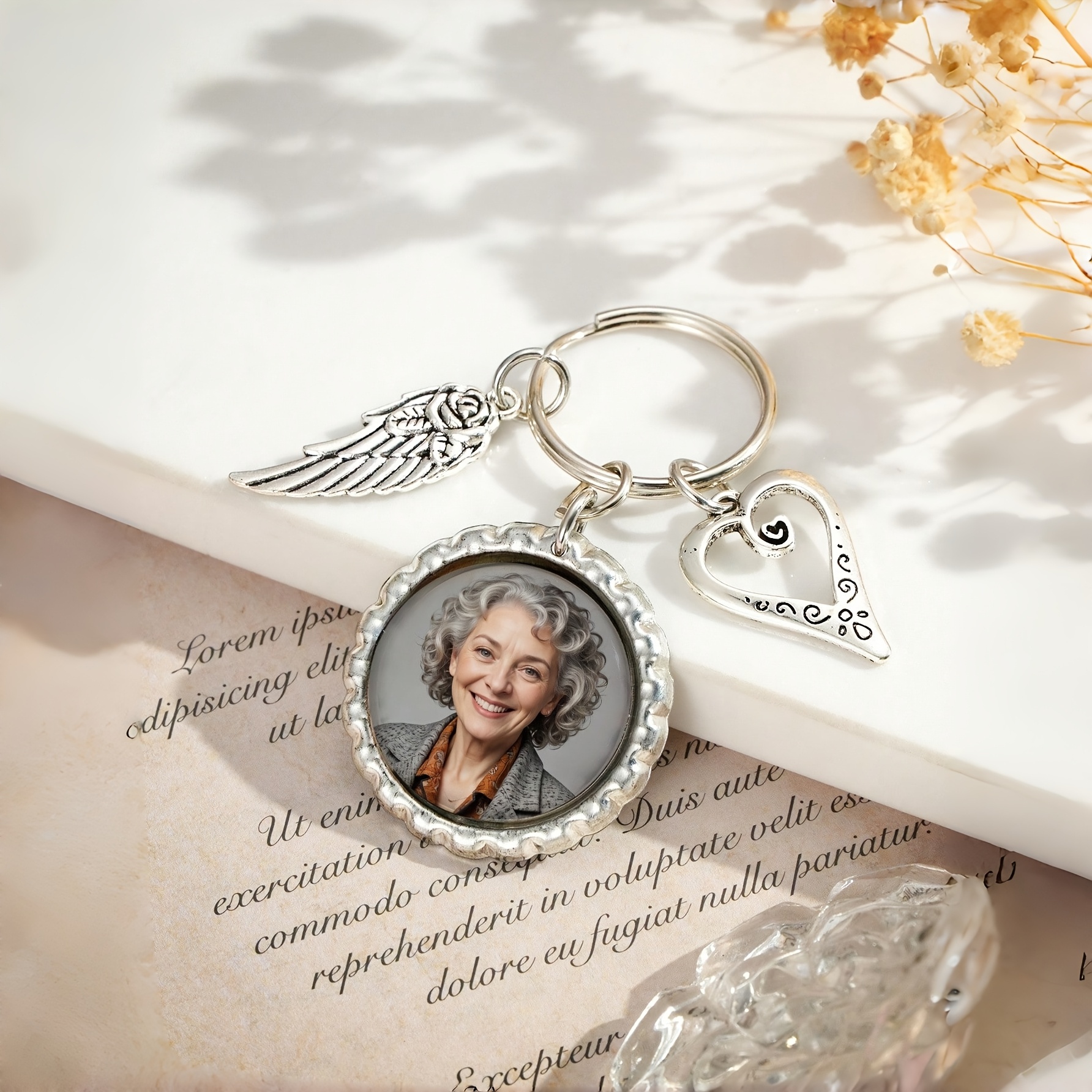 TEMU 1pc Customized Photo Keychain, Personalized Commemorative Photo Keychain, Gifts To Commemorate The Loss Of , Gifts, Remember Mom-remember Dad,