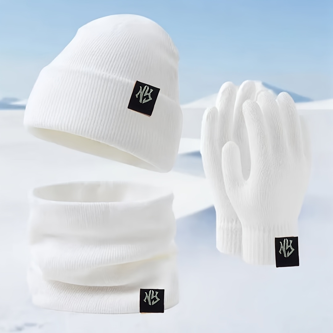 TEMU Herfst/Winter Muts, Sjaal en Handschoenen 3-delige Set, Gebreide Muts voor Mannen en Vrouwen, Casual Sjaal en Handschoenen voor Koppels, Warm en