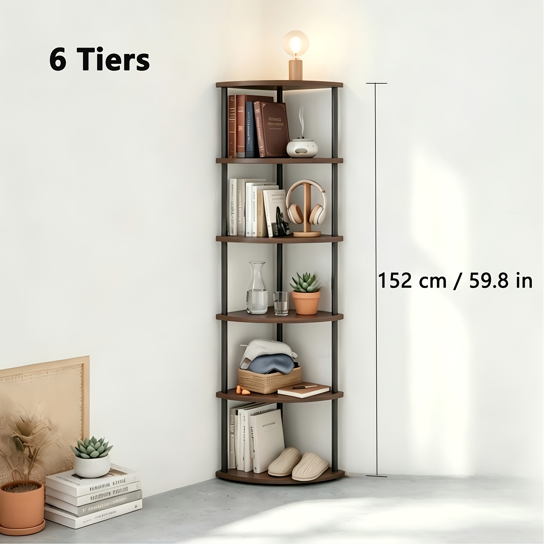 TEMU Modern Floor-standing Corner Shelf With Curved - Space-saving Suitable For Plants & Storage Shelf, Sturdy Artificial Wood Plant Display Rack,