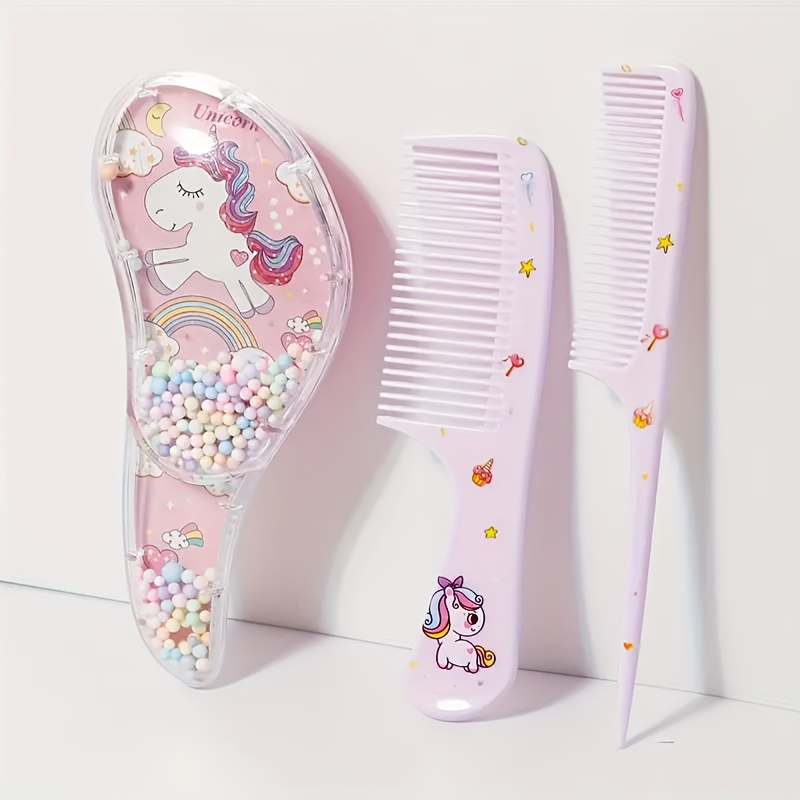 

3pcs Unicorn & Rainbow Hair Comb Set - Wet/dry Styling Brushes With Abs Plastic Handles, Bead Accents, Ideal For All Hair Types, Perfect Gift For & Adults