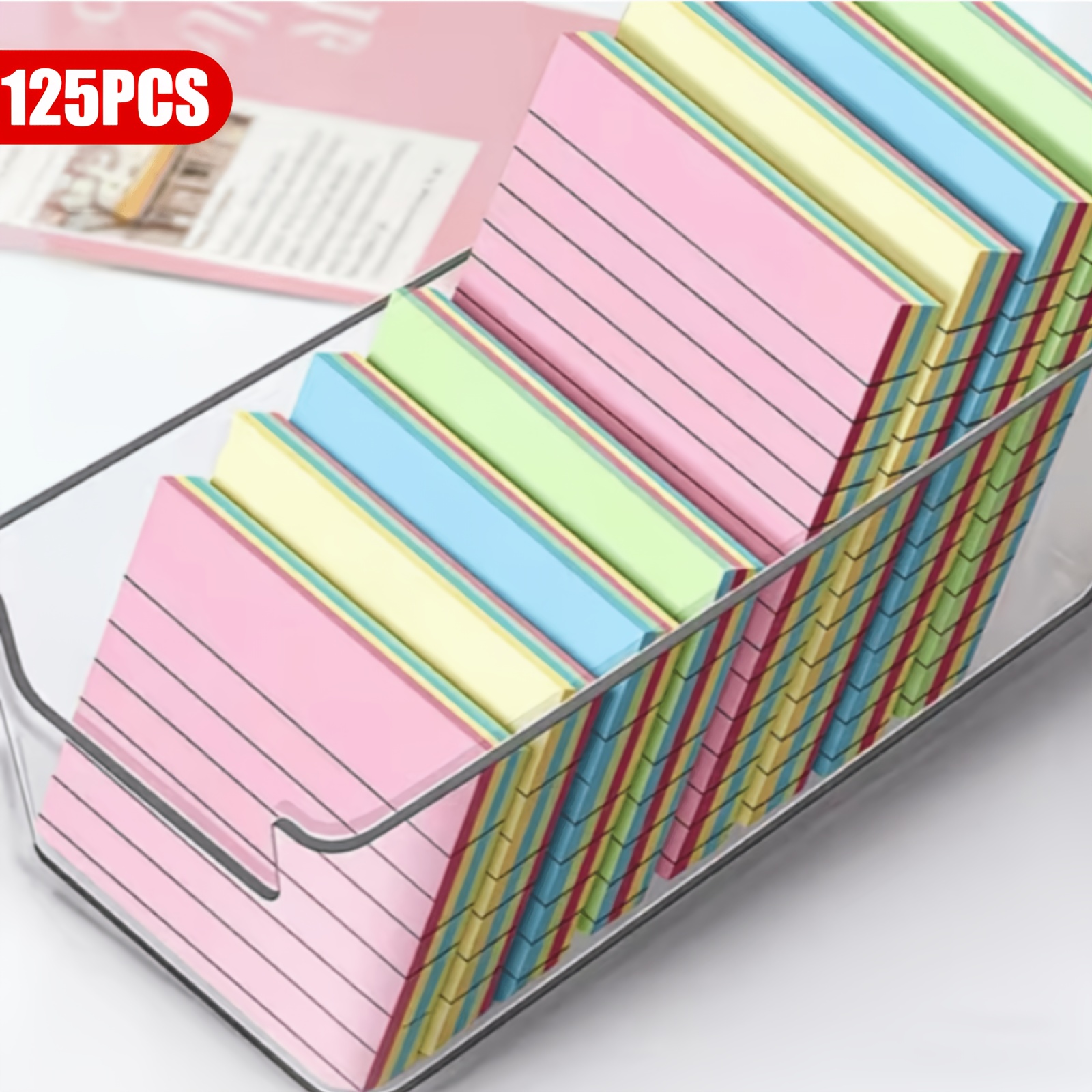 TEMU 125 Pack Square Thick Sticky Note Pad, 4 Color Assorted Memo Sheets For Office Home, Tear-resistant Super Sticky Self-adhesive Reminder, Space