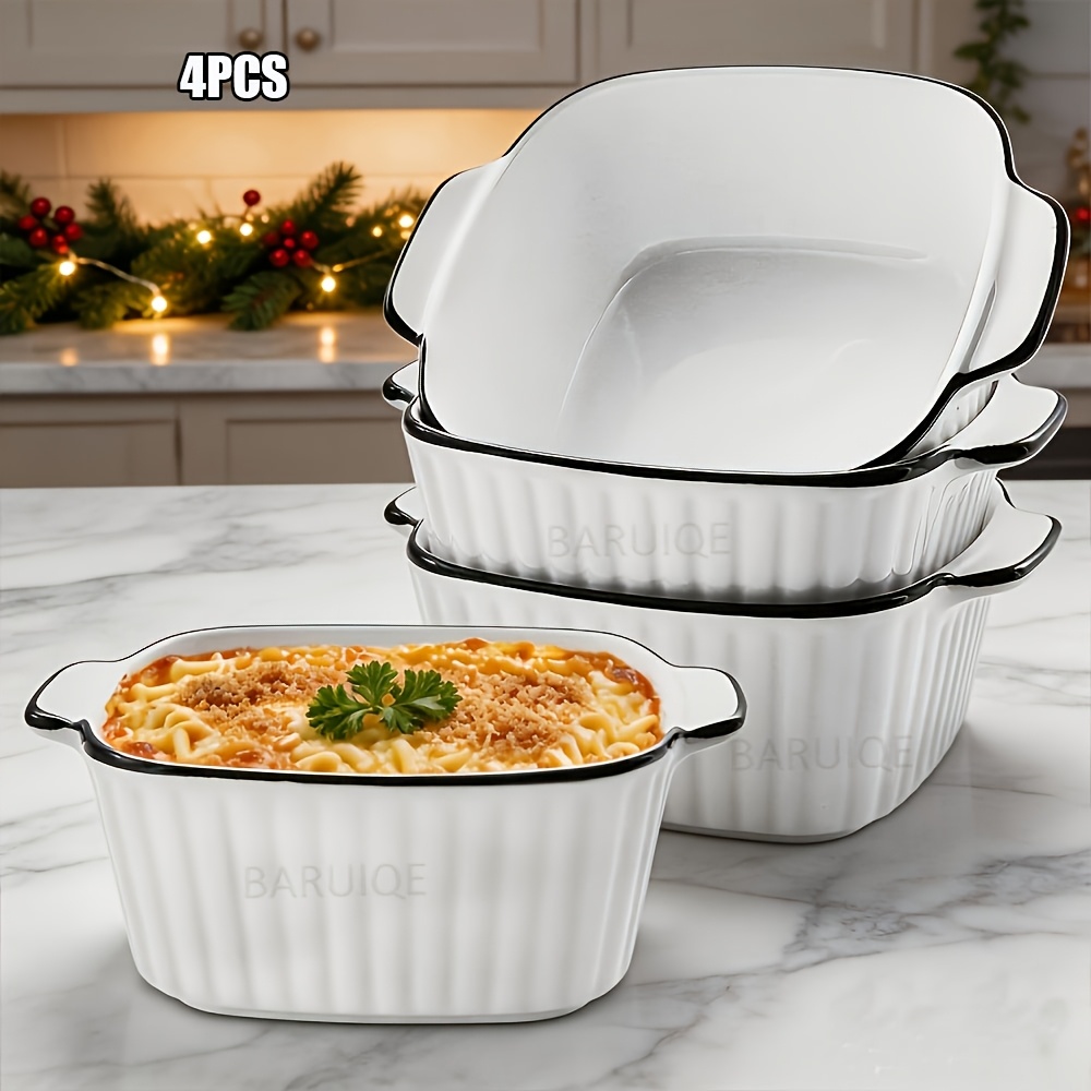 4pcs ceramic baking dish stackable ceramic bowl with handles dishes for air fryer safe oven 14 5 x 11 5 x 5 5cm 5 7 4 5 2 2in for kitchen white christmas gifts 10     ideal gifts for 12 holidays