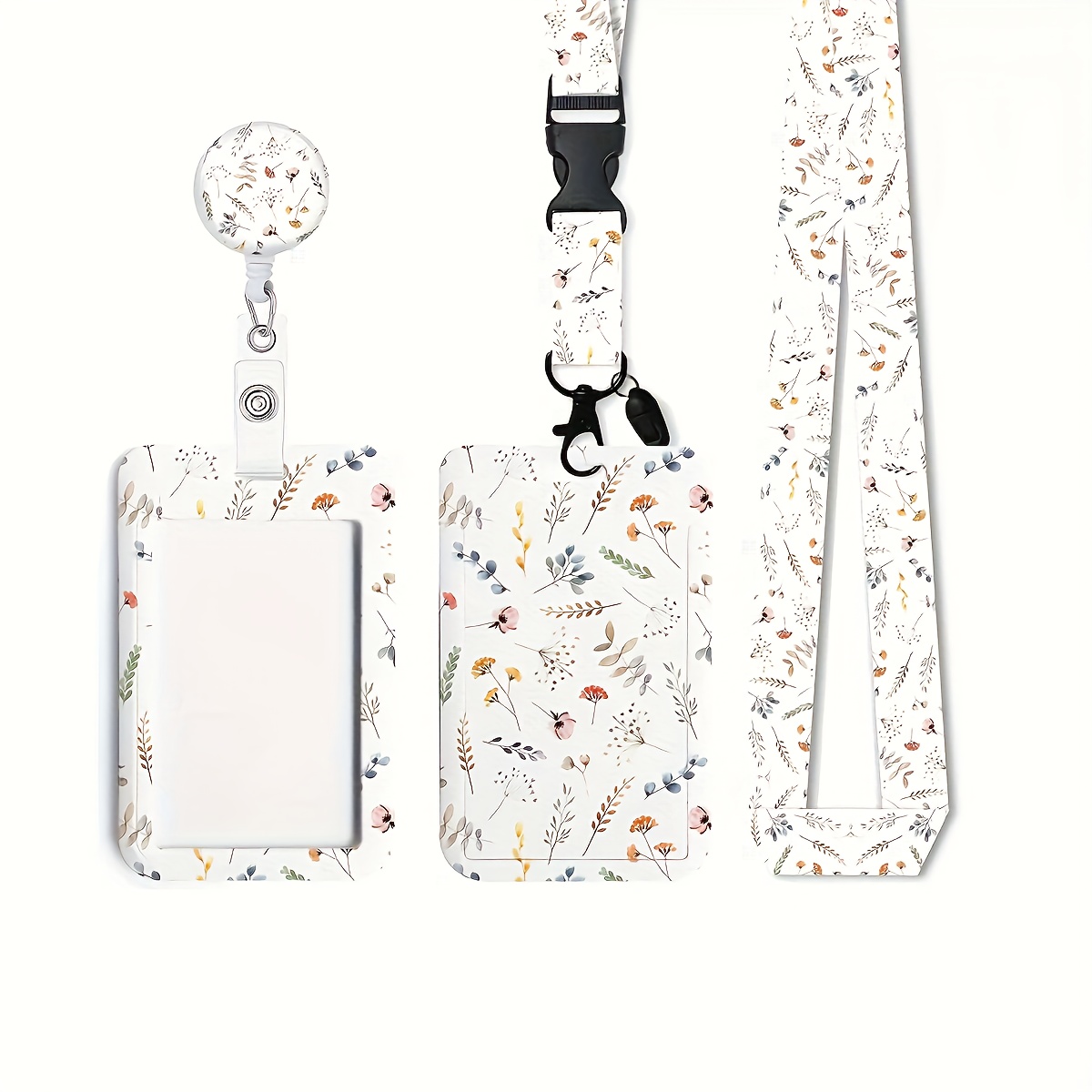 TEMU Porte-badge 2D avec cordon rétractable - Porte-carte d'identité en fibre souple à motif floral, de boucle en métal robuste, convient pour , les