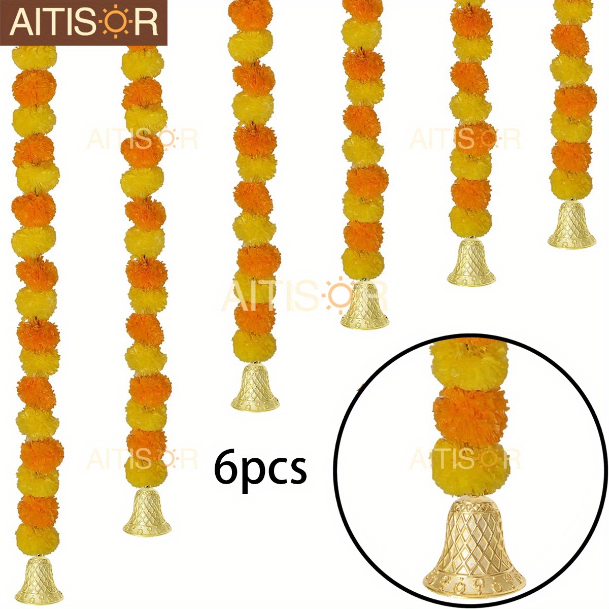 6pcs 4.9ft Long Strands Artificial Marigold Garland For , Garland For Decoration, Diwali Decorations For Home, Christmas Decor Wedding Decor Christmas Halloween