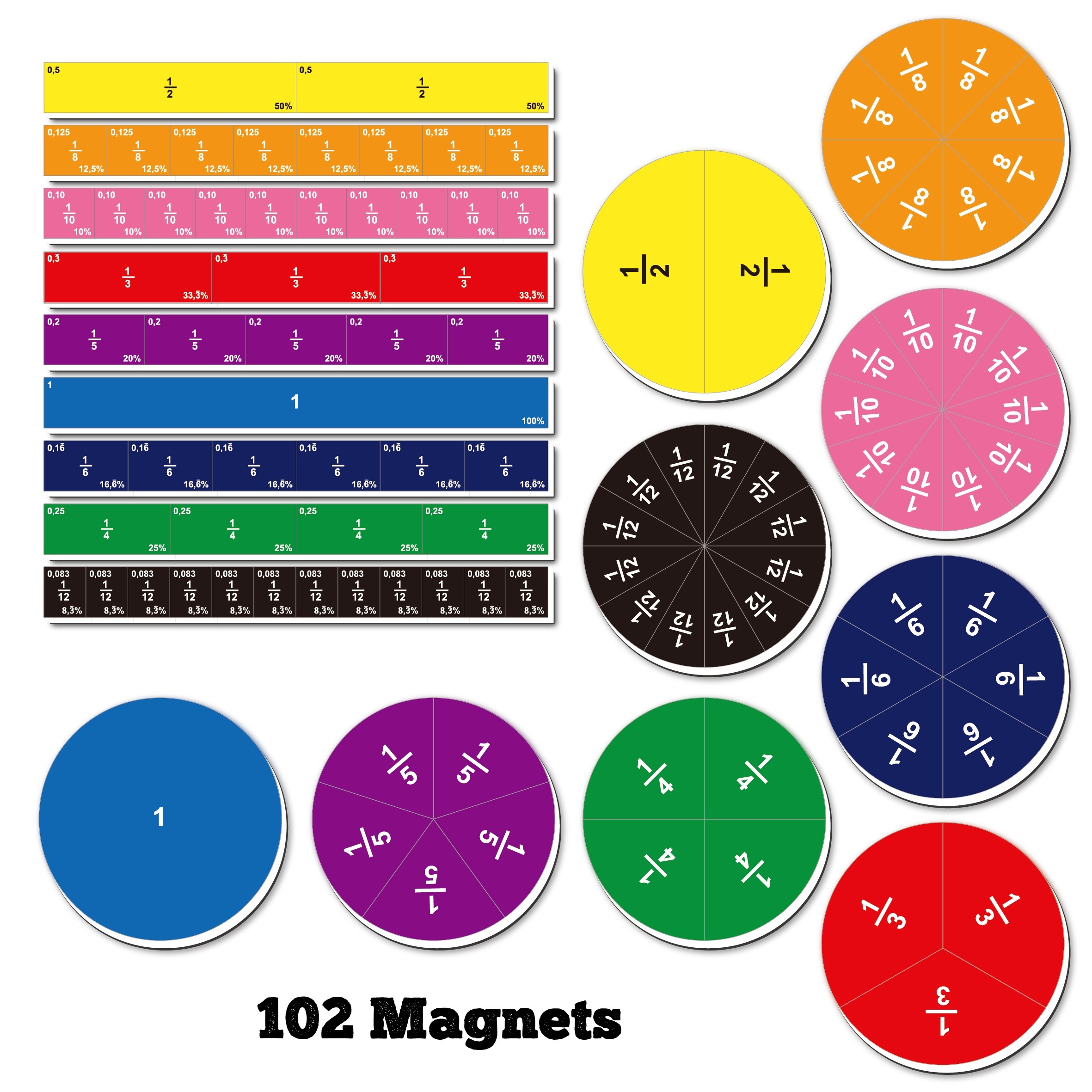 

102 Pcs Magnetic Fraction Set - Eva Rainbow Tiles & Circles, Counting & Math Manipulatives For Children