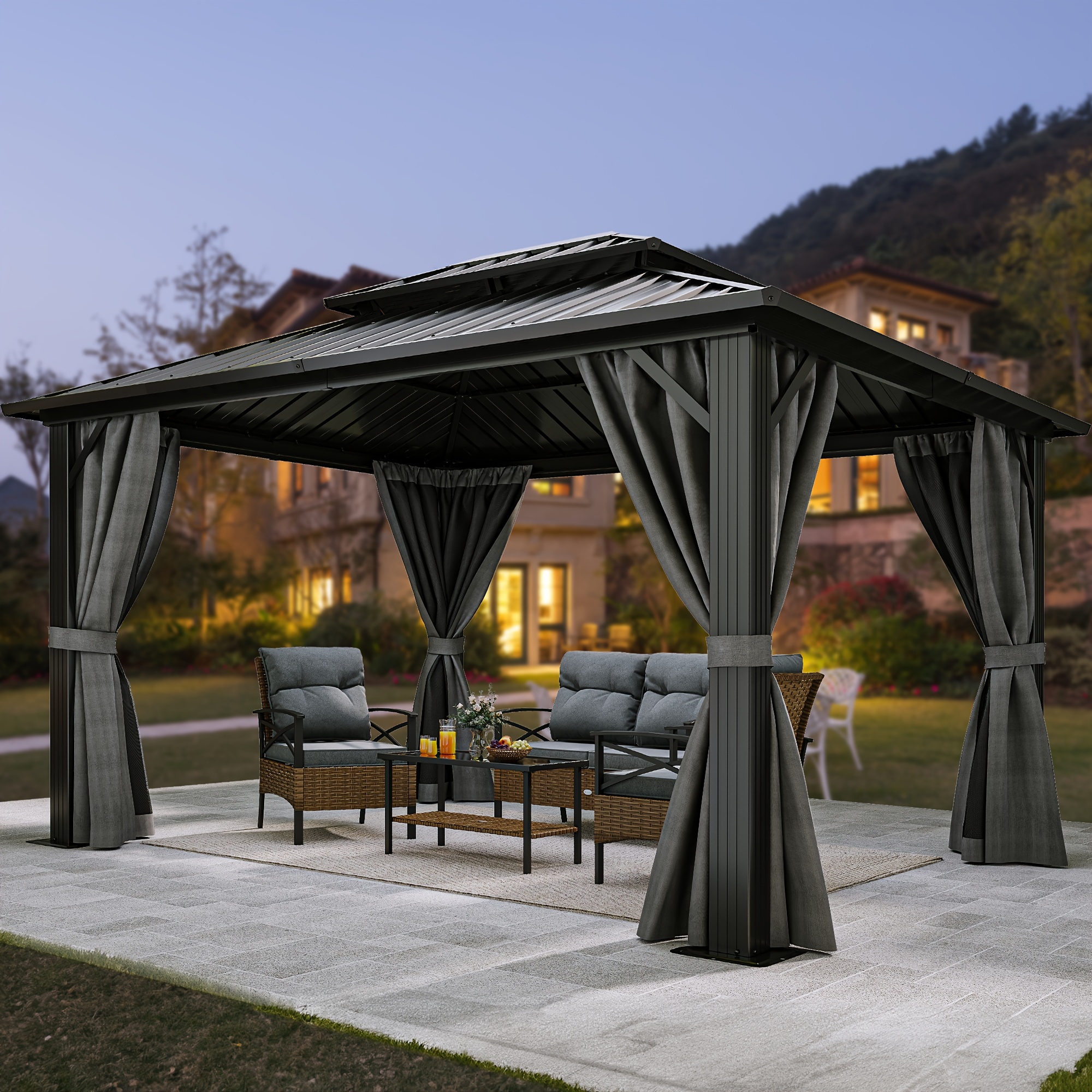 

Quoyad 10x12ft Gazebo Canopy Galvanized W/curtain &netting Outdoor Double Roof