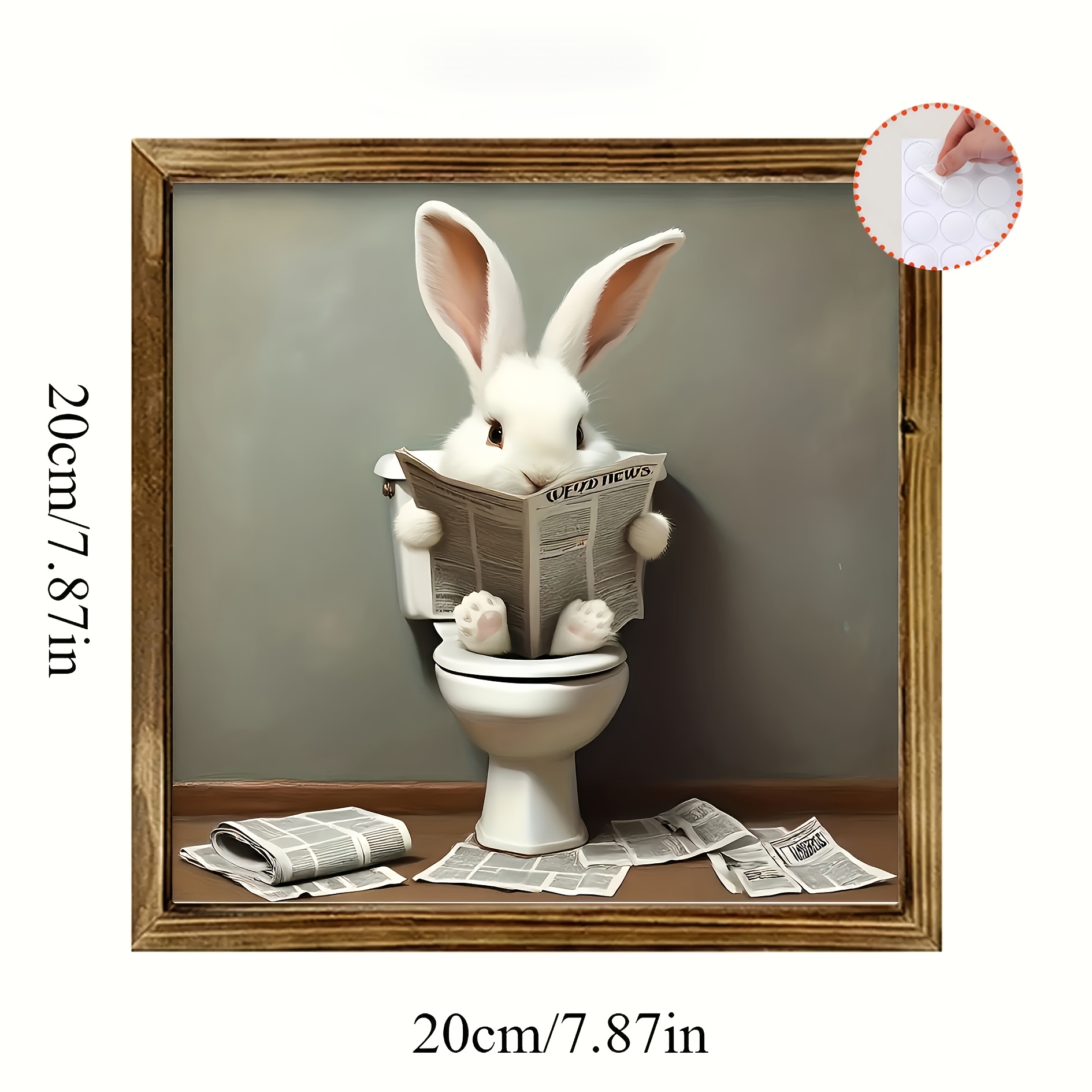 Image of Rabbit Reading Wooden Wall Art | 7.87x7.87inch Country Decor Sign With Humorous Bunny And Newspaper Scene, Perfect For Room, Bedroom Or Office Decor, Bohemian Style, Wood