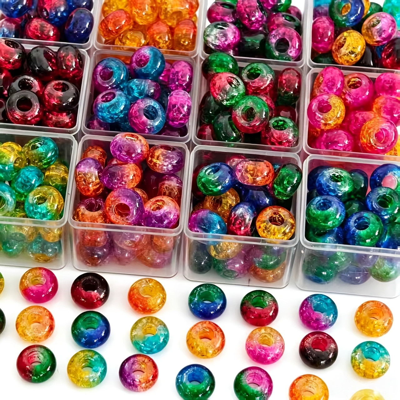 TEMU 24pcs Set Of 14x9mm Iridescent Acrylic Valentine's Day Craft Beads With Large Holes, Bright And Soft Mixed-color Beads For Diy Handmade