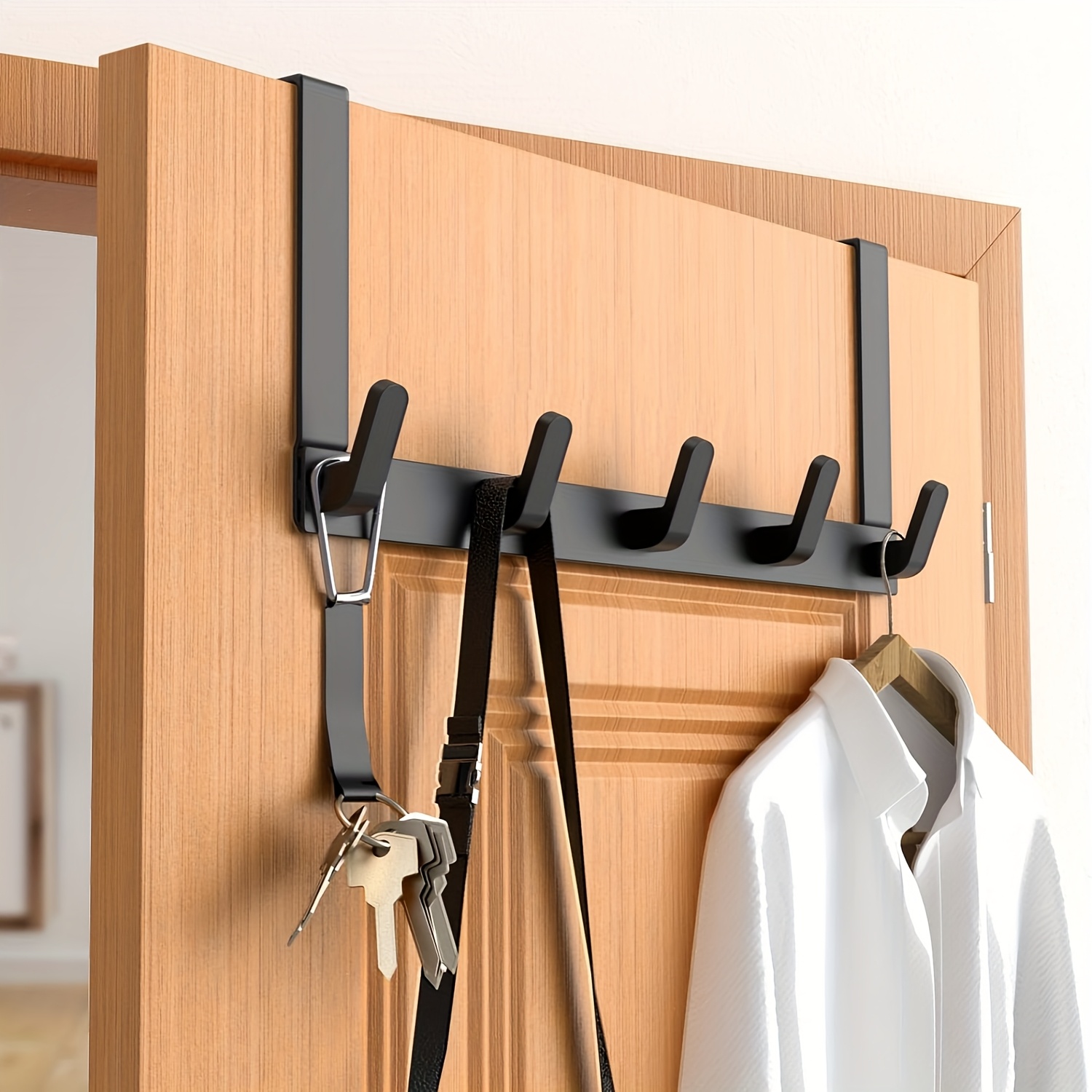 1pc Contemporary Door Hook Rack - No Drill Door Back Hook, Five Tier Door Garment Hook, And Bag Organizer Ideal for Bathrooms, Kitchens, And Living Areas