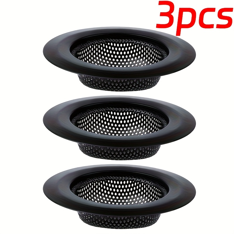 TEMU Set Of 3 Sturdy Black Stainless Steel Sink Strainers - Hexagonal Mesh Style | Effective Drainage For Vegetable Washing Bowls And Sinks