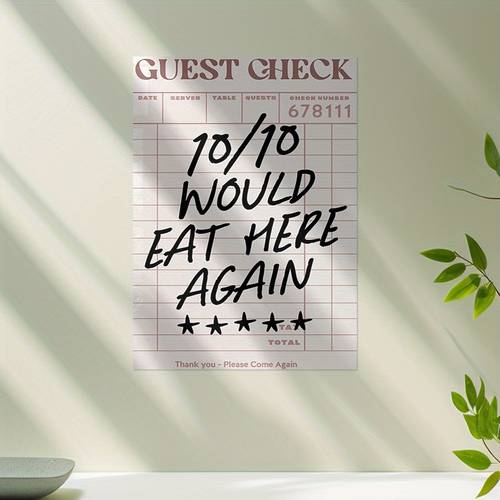 1pc 10/10 Would Eat Here Again 5-Star Frameless Canvas Wall Art - Restaurant Review Sign with Menu-Like Layout , Kitchen, Bar & Diner Decor - Modern Black & White Board for Customer Display, 2D Flat,