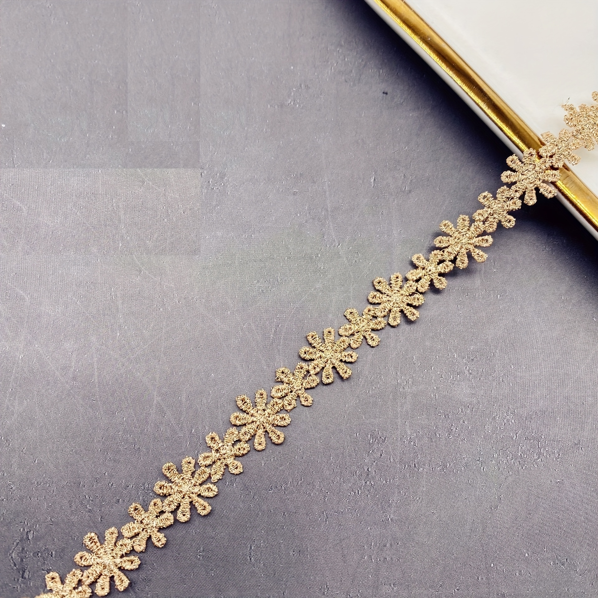Image of Golden Embroidered Lace, Floral Lace, Suitable For Clothing, Furniture Decoration, Handmade Decorative Additions