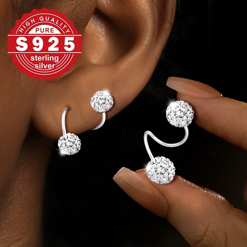 

Pair Of Women's Drill Ball Screw Stud Earrings, 925 Silver, Luxury , Screw S Rod, Suitable For Christmas As A Gift , Suitable For Wearing At Music Festivals, Theme Parties, Hypoallergenic 2.3g