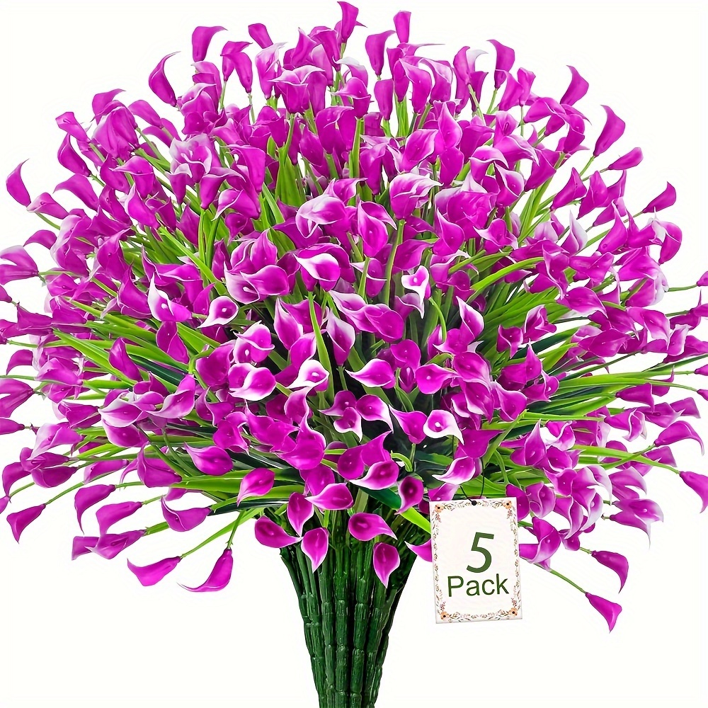 Image of 5 Bundles Artificial Calla Lily Outdoor Faux Flowers, Fake Plants Uv Resistant Plastic Flowers Indoor Outdoor Planter Home Porch Summer Cemetery Decoration Colorful Mixed