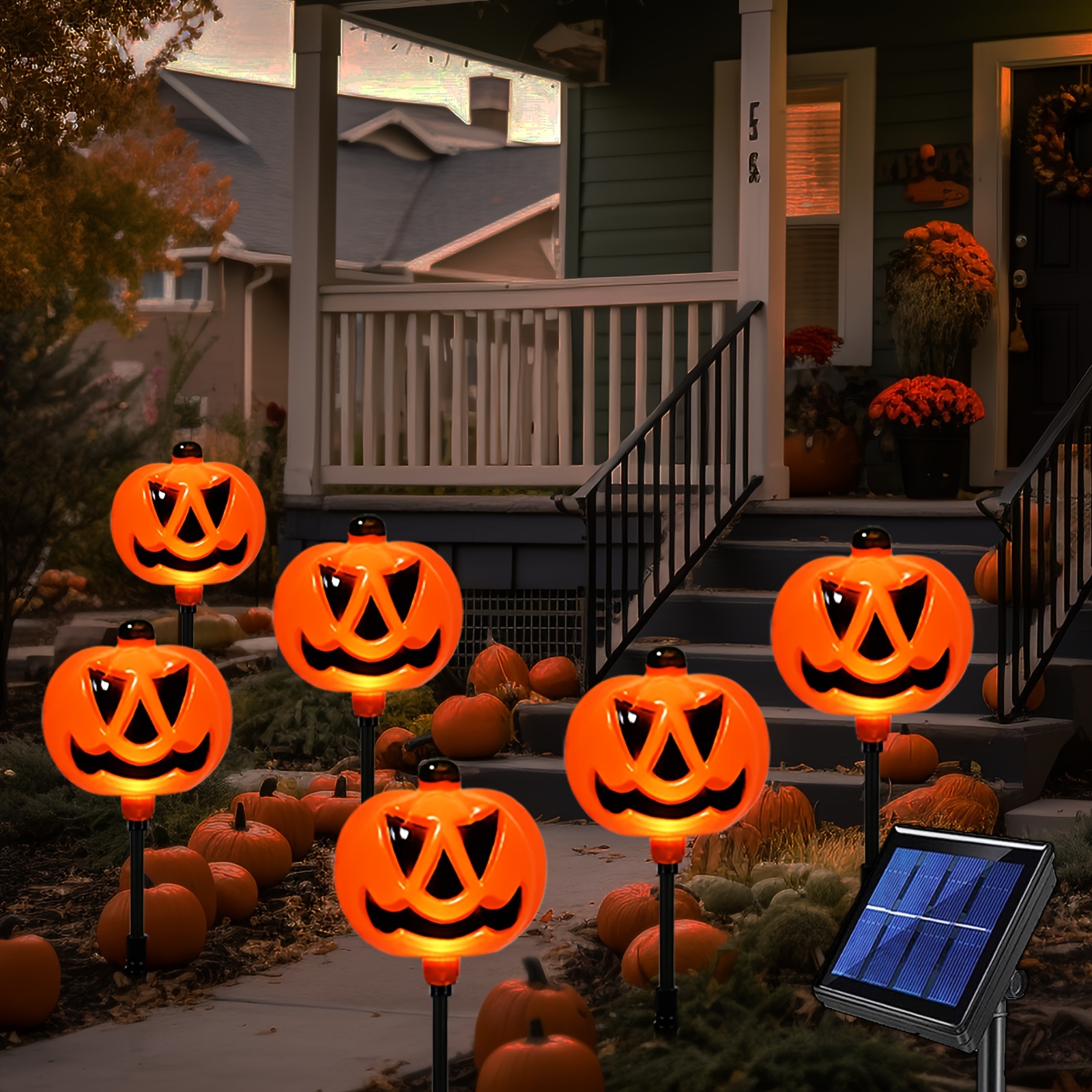 TEMU Set Of 6 Solar Pumpkin Pathway Lights For Halloween Decorations Outdoor, 8 Outdoor Halloween Lights, Light Up Jack O Lantern Pumpkins For