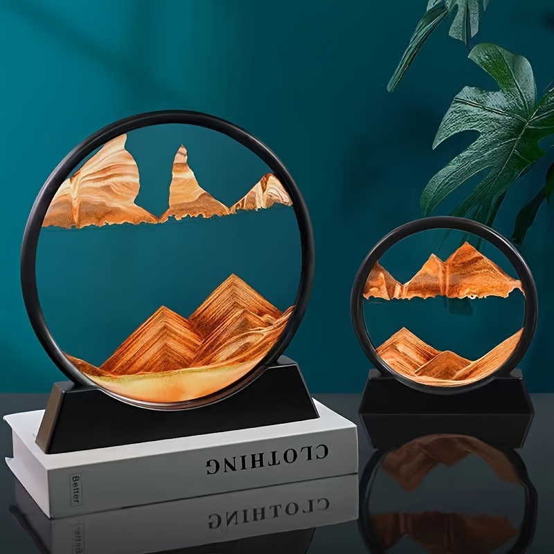 

Handcrafted Glass Artistic Sand Landscape Round Frame, Tabletop Sand Art - Decorative Zen Shui Flowing Sand Picture For Living Room, Office, And Study Room - No Electricity Or Battery Needed