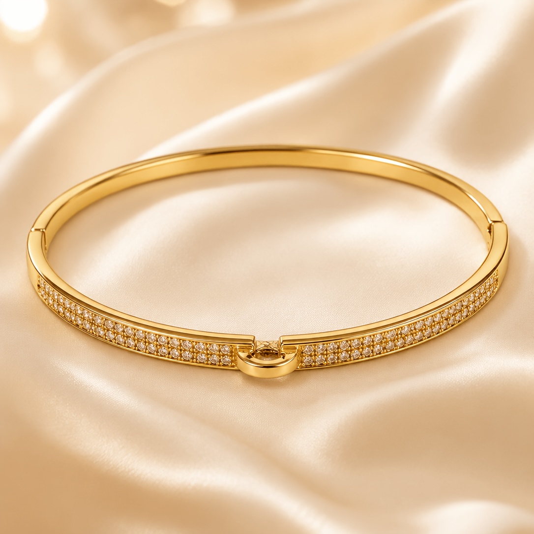 Women's Glossy Polished Texture Double Row Buckle Wristband