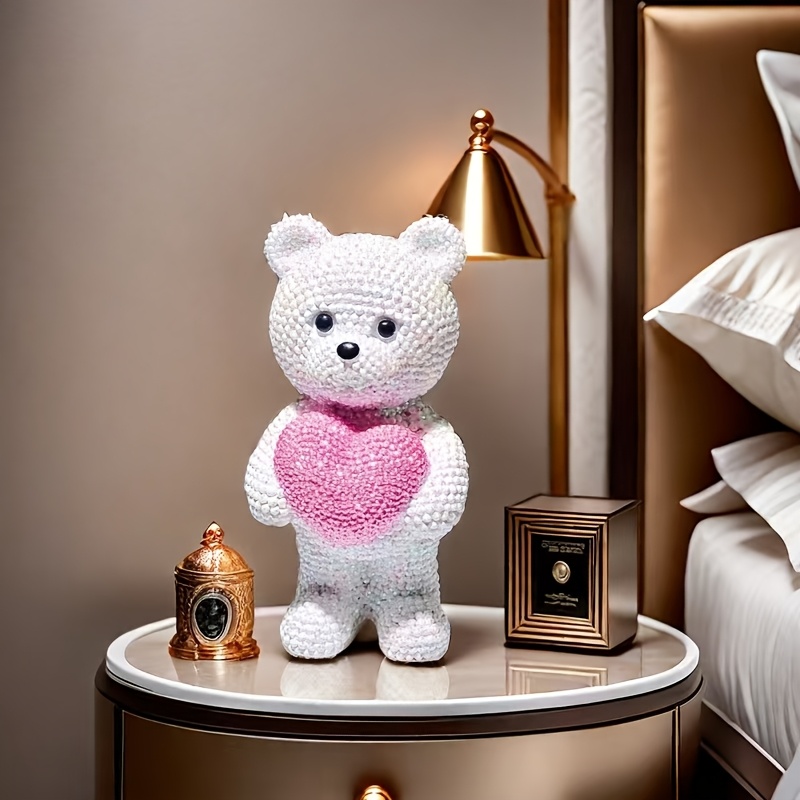 Image of Resin Bear Statue - Cute Hugging Bear Figurine With Heart, Adorable Kissing For Decor, Wedding, Valentine's Day, Christmas Gift, Birthday Present (suitable For) - Resin Sculpture