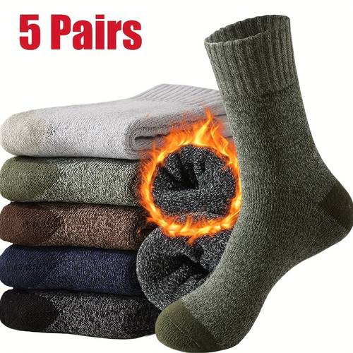 five pairs of winter thickened warm mens terry floor socks cold weather suitable soft comfortable knitted socks