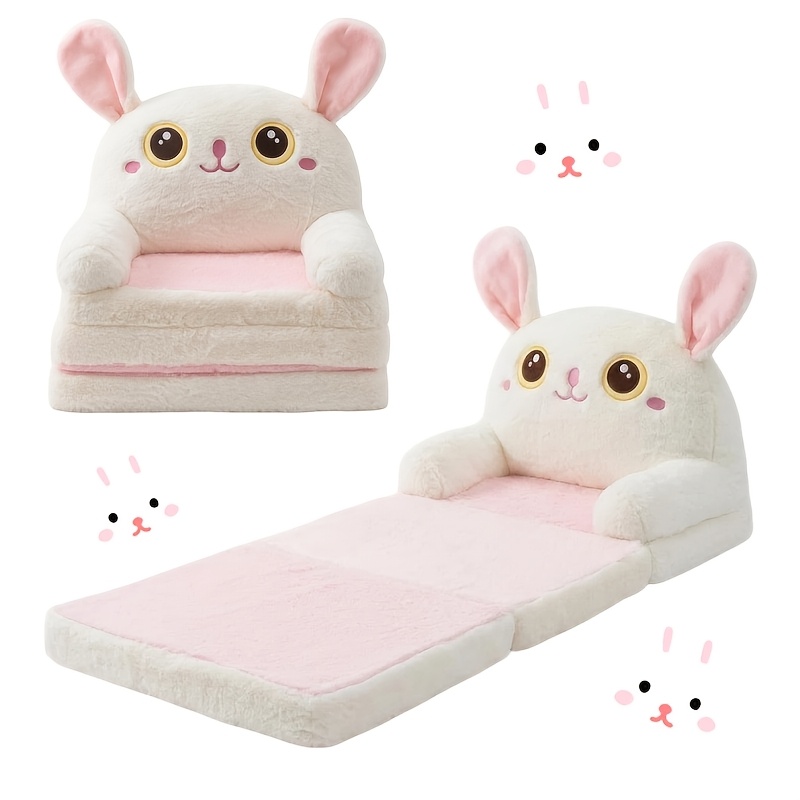 TEMU Sofá plegable para niños con diseño de animales de dibujos animados, sofá cama convertible , sillón de felpa lavable para niños y niñas,
