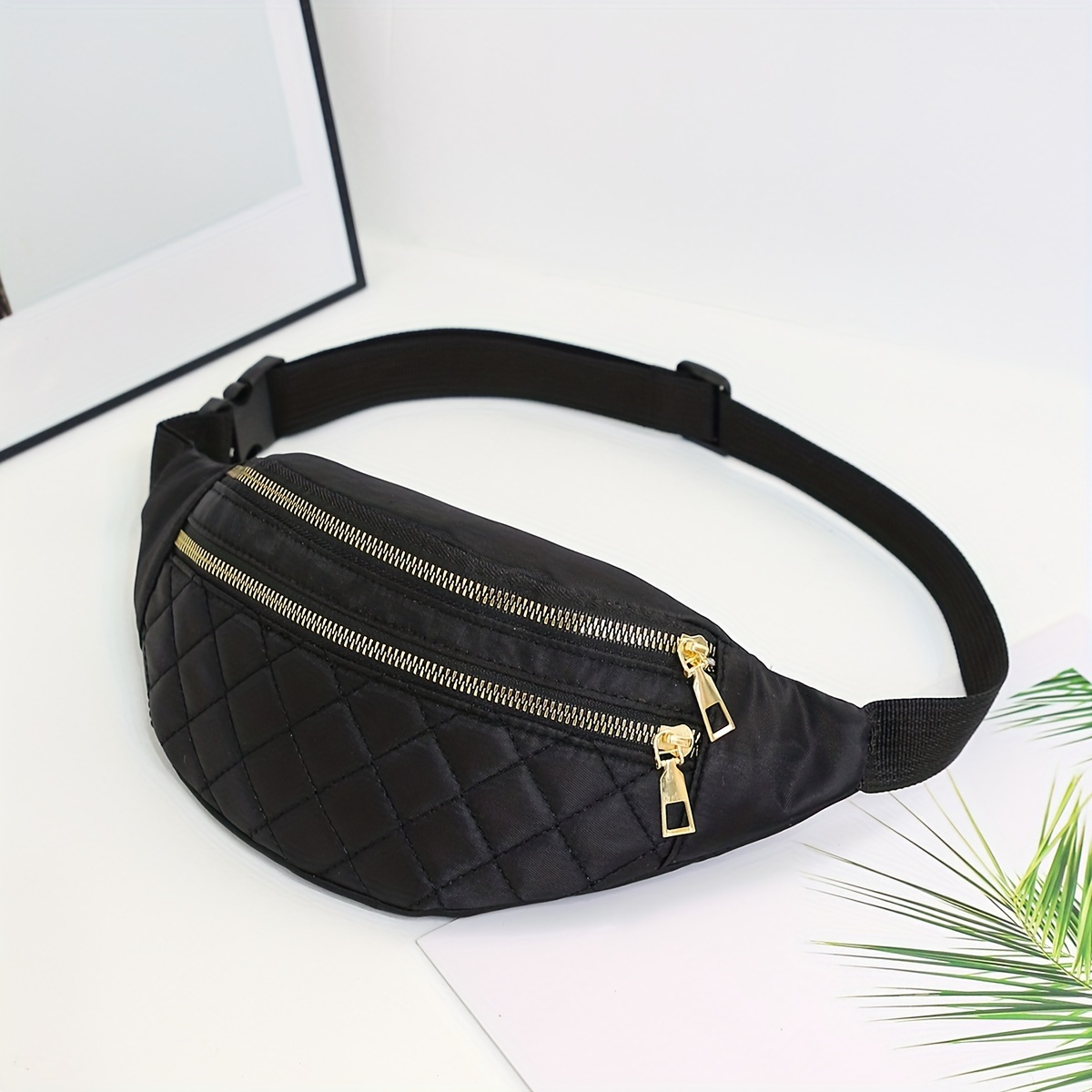 Image of Fashion Men Women Universal Waist Pack Crossbody Bag, Chest Bag For Travel Walking Running Hiking Riding, Easy To Carry Phone Wallet Cash Bag Golden Zipper