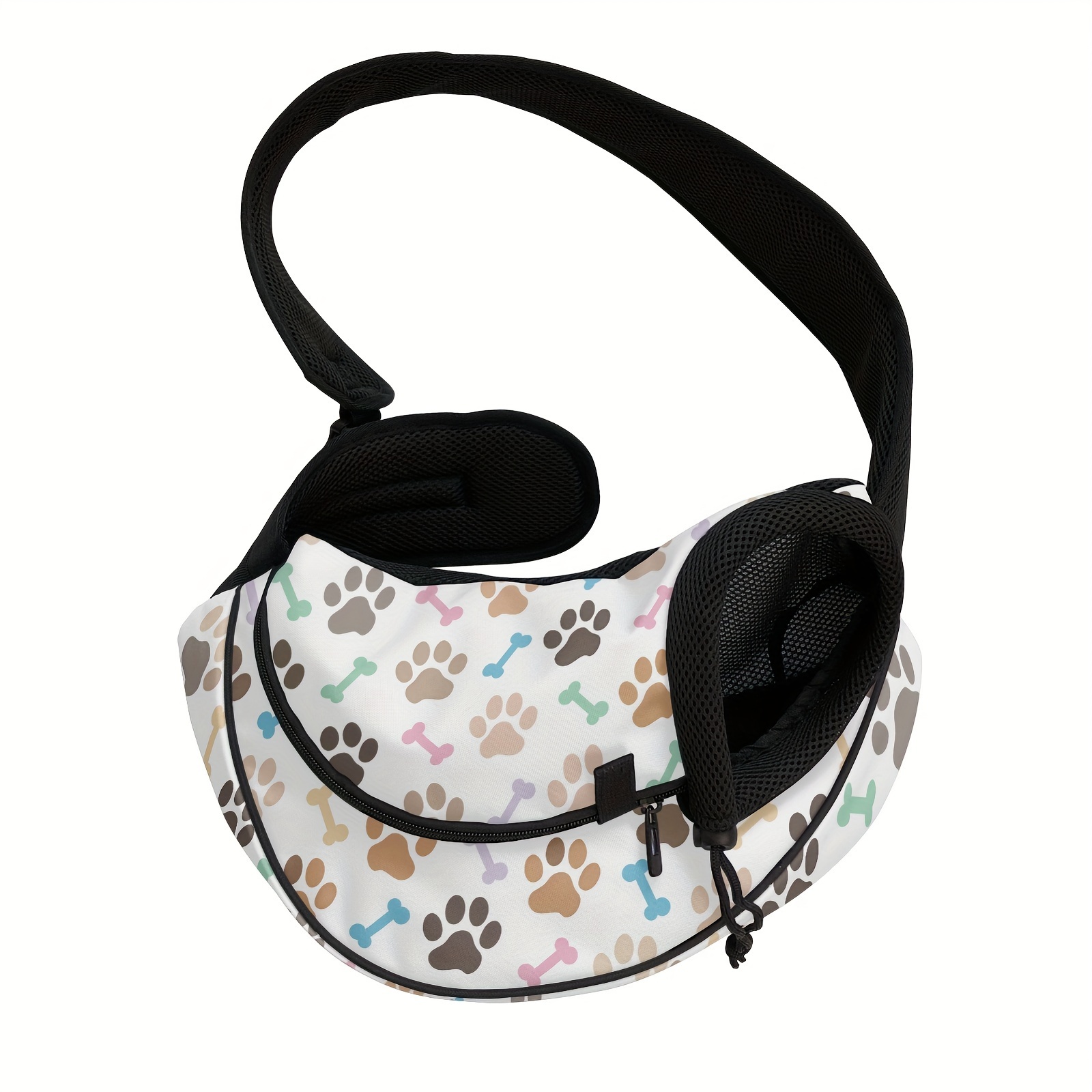 Image of 1pc Print Sling With Adjustable Strap And Zipper Open, Cute Small Dogs Cats Travel Carrier Bag For Women Men, Hand Free Pet Front Sling Pack