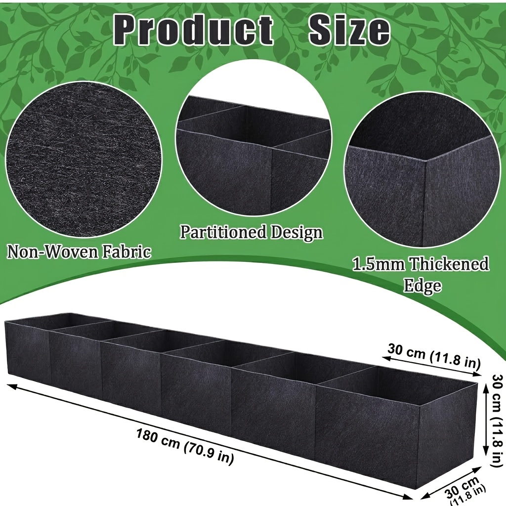 6-compartment Raised Garden Bed, 180cm Long Non-woven Fabric Grow Bag Planter, Breathable Vegetable Flower Planting Box For Patio Balcony Garden