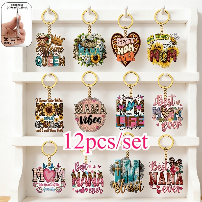 TEMU 12pcs Happy Keychain Set, A Commemorative Gift, Unisex, Perfect For , Backpack Charm, Mama Keychain, '' Pendant, Lightweight/durable, Suitable