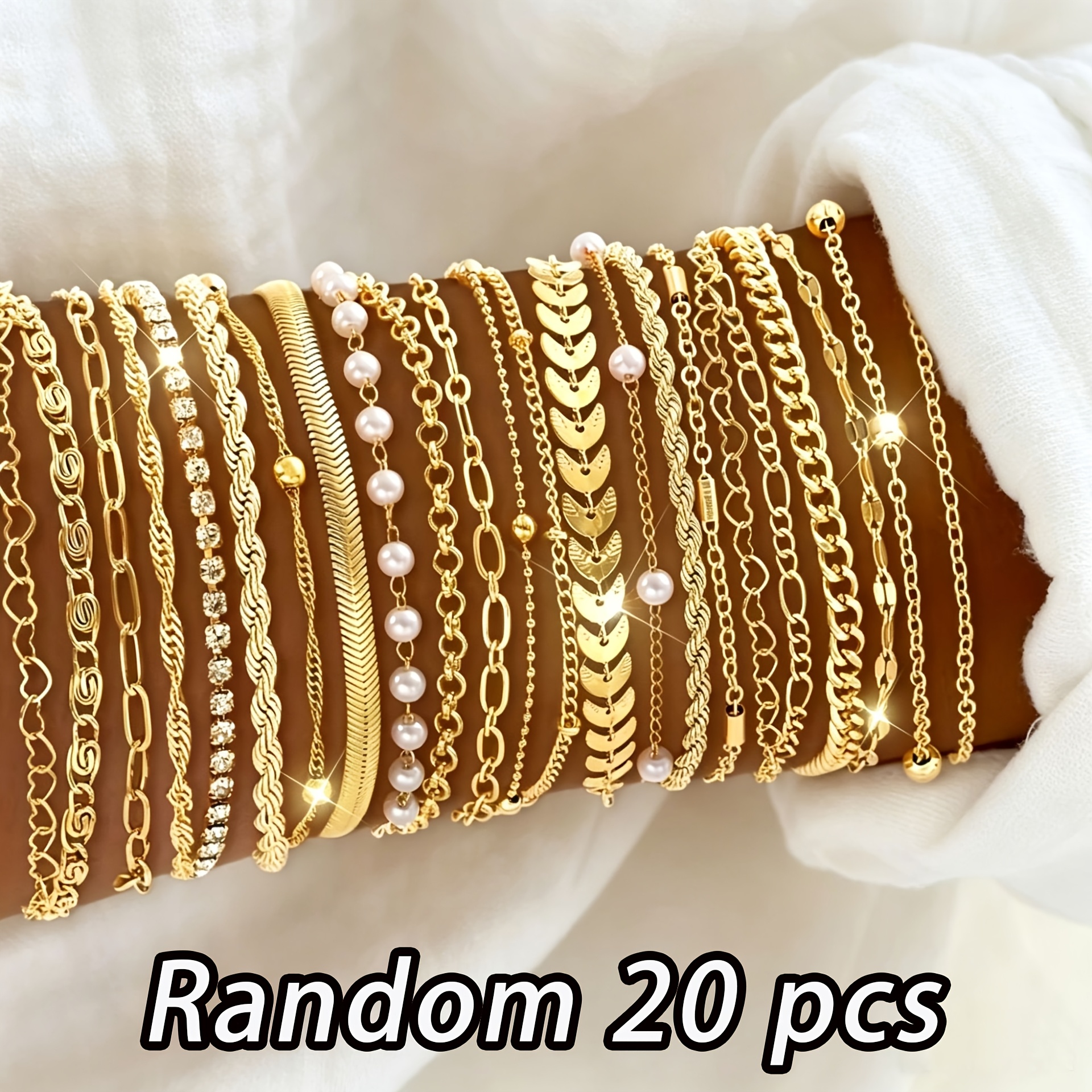 TEMU Random 20pcs Set Snake Chain Artificial Heart Bracelet, Elegant Ladies' Bracelet, High-quality Jewelry Suitable For Daily Wear And Gifting