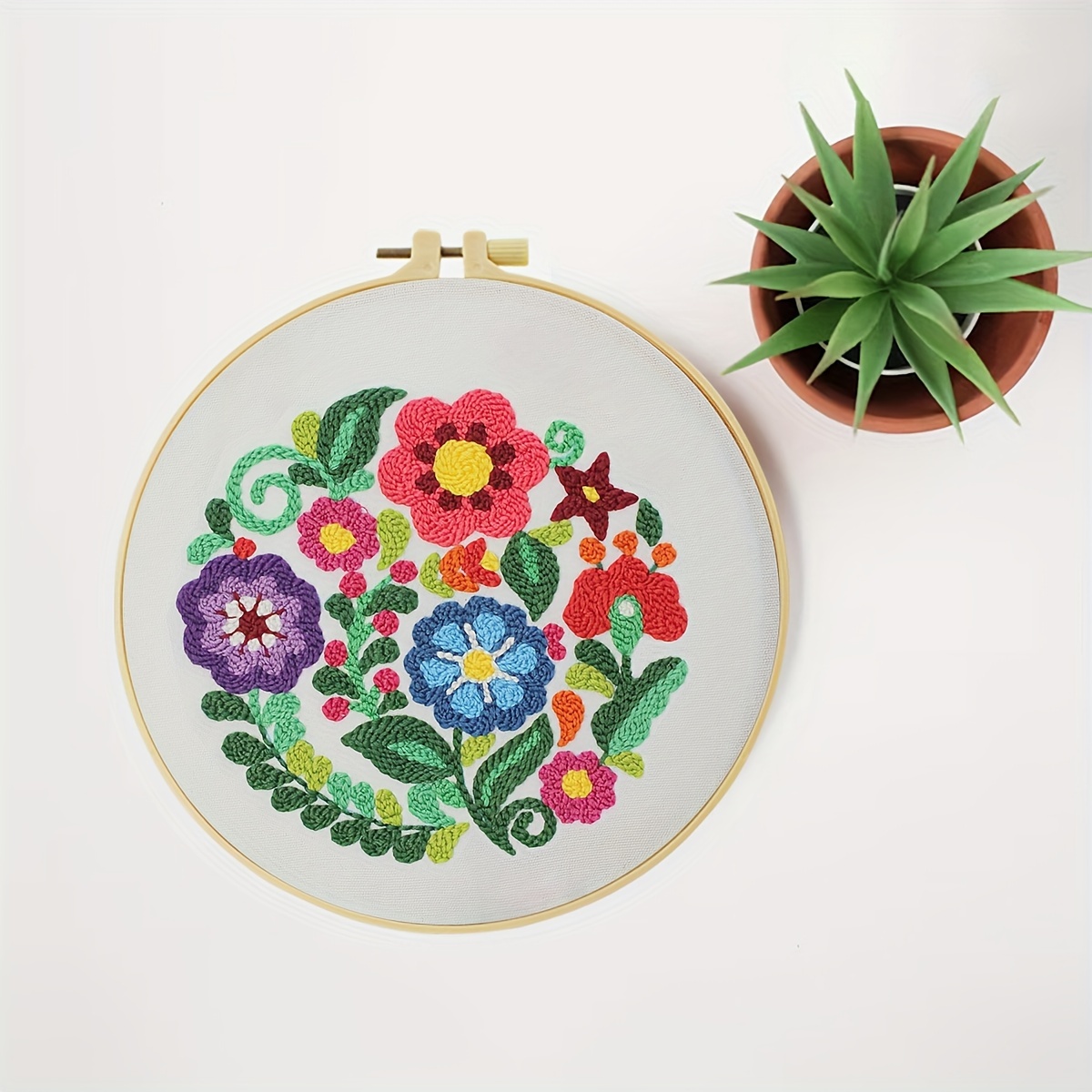 7.9x7.9" Colorful Floral Punch Needle Starter Kit - Relaxing Craft Set With Tools, Threads, Hoop & Instructions - Perfect Beginner Gift For Home Office Decor