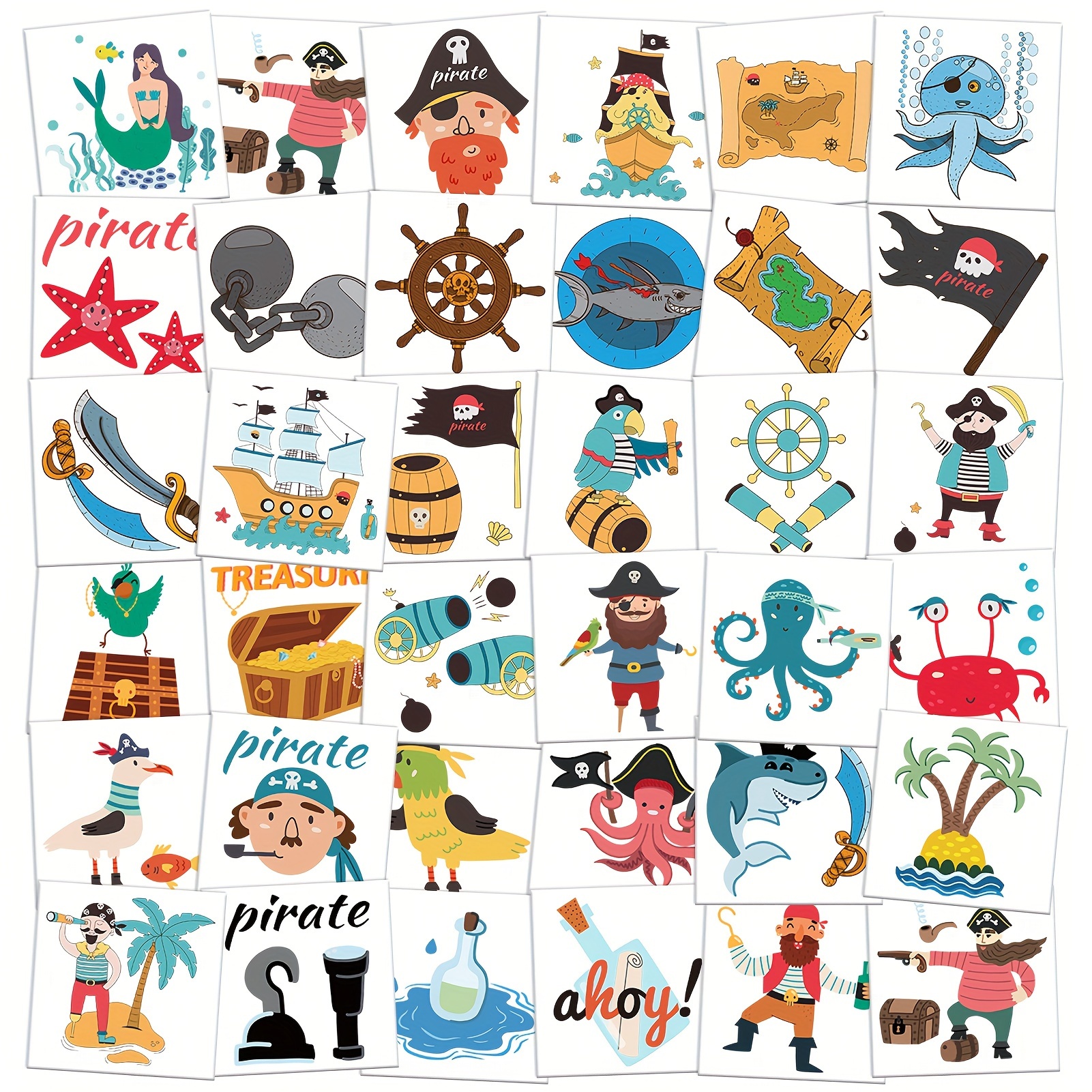 

50 Sheets Individually Wrapped Pirate Tattoos For Boys, Temporary Tattoos For Pirate Party Favors Supplies Decorations, Pirate Themed Party Decorations For Gifts Goodie Bags