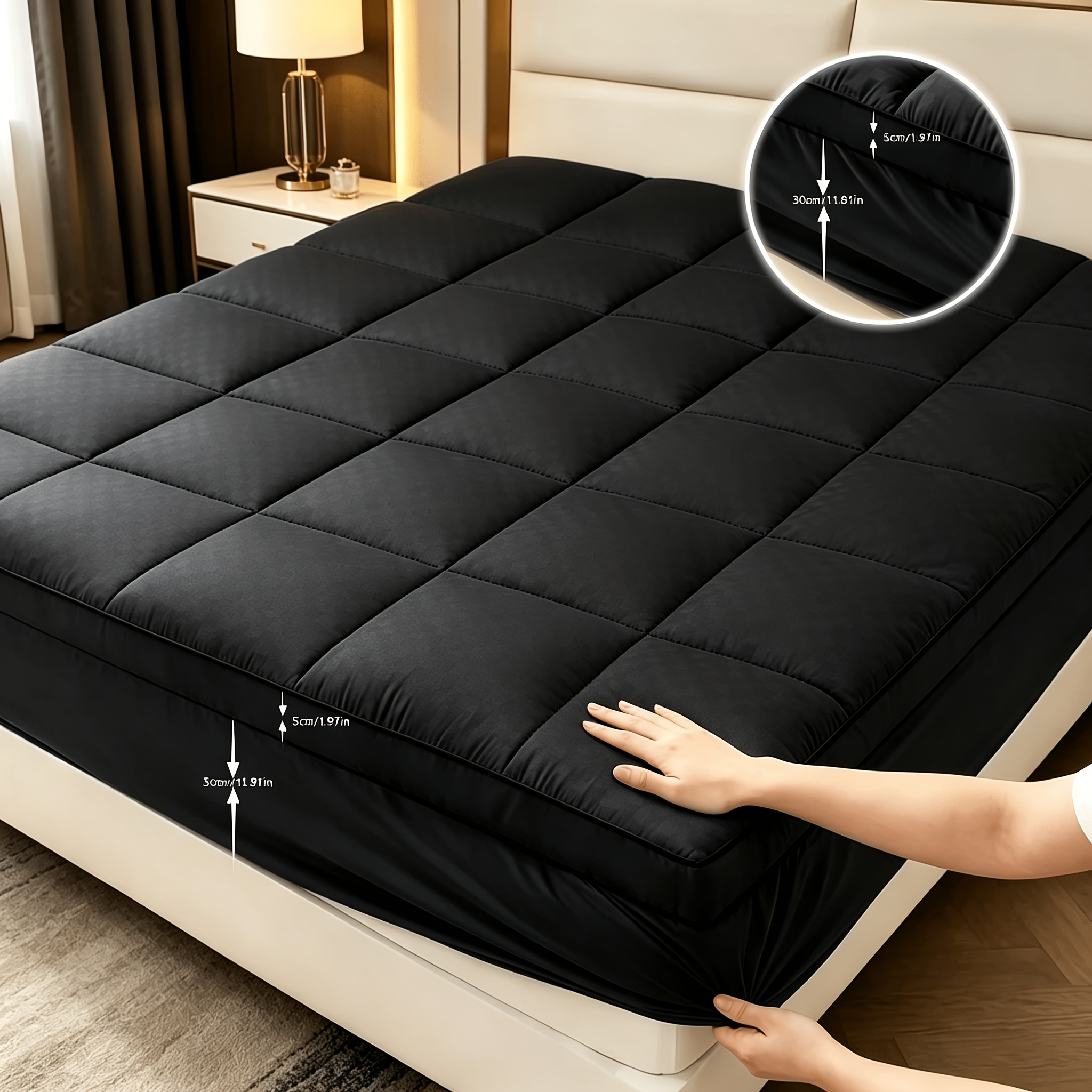 TEMU 1 pièce de protège-matelas, surmatelas, housse de matelas à sommier matelassé, protège-matelas-housse matelassé avec une profondeur extensible
