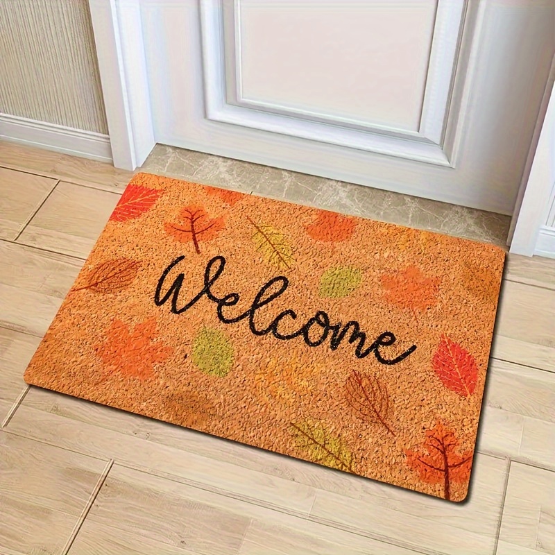 

Autumn Welcome Maple Leaf Doormat - Dirt-resistant, Easy Clean Polyester Rug For Indoor/outdoor Entrance Decor, Thanksgiving