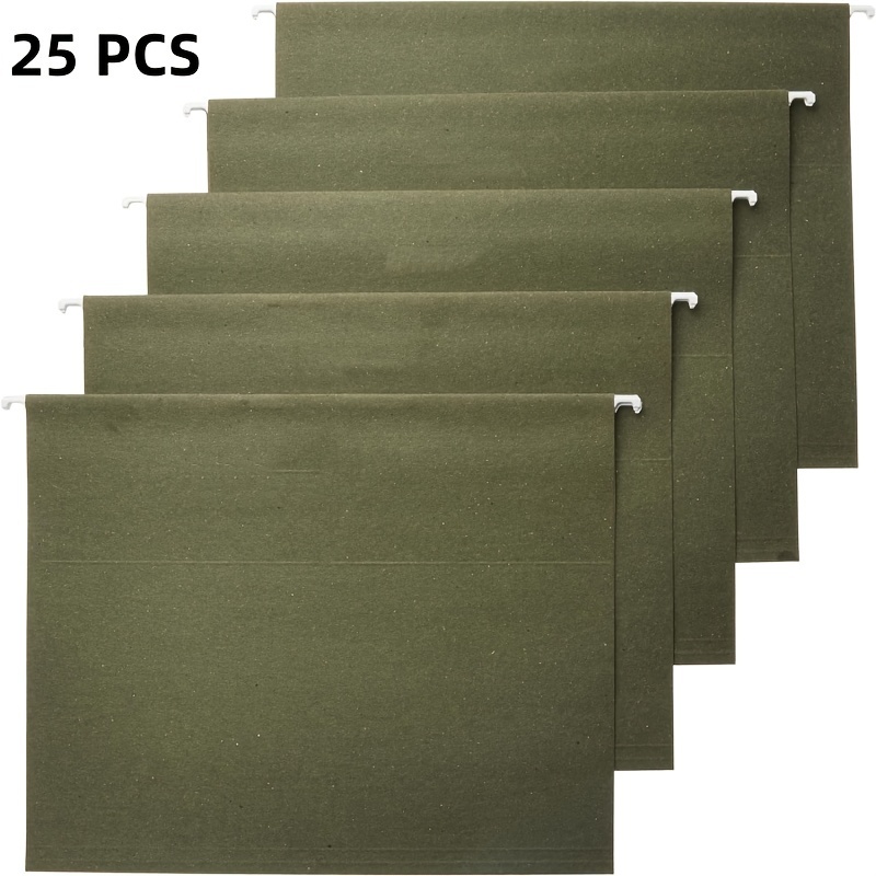 hanging file folders with 5 tab positions interior folders letter size adjustable plastic tabs smooth motion easy expansion green paper material 25 pack