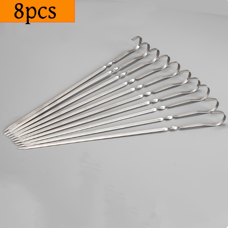 8/16pcs Stainless Steel Bbq Skewers, 13.8in For Indoor/outdoor Grilling, Threaded Design For Heat Resistance, Hook Design For , Of Uses, Essential Tool For Home Kitchen And Camping Bbq