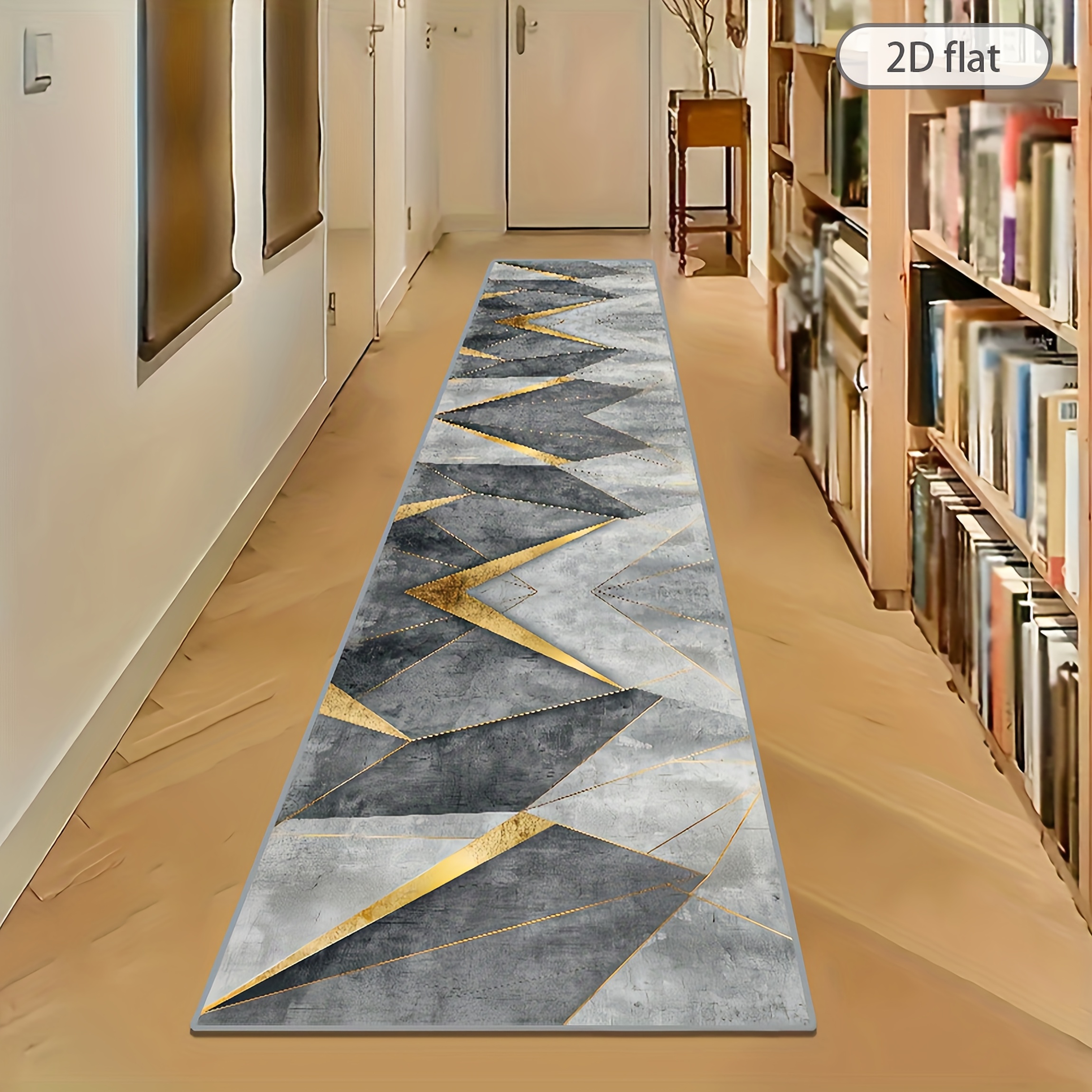 1pc Of Golden Diamond Velvet, A Stylish Nordic Carpet For Corridors, Featuring A Golden And Gray Non-shedding Print, Ideal For Coffee Shop Decor, A Long High-quality Anti-slip Lounge Runner Rug