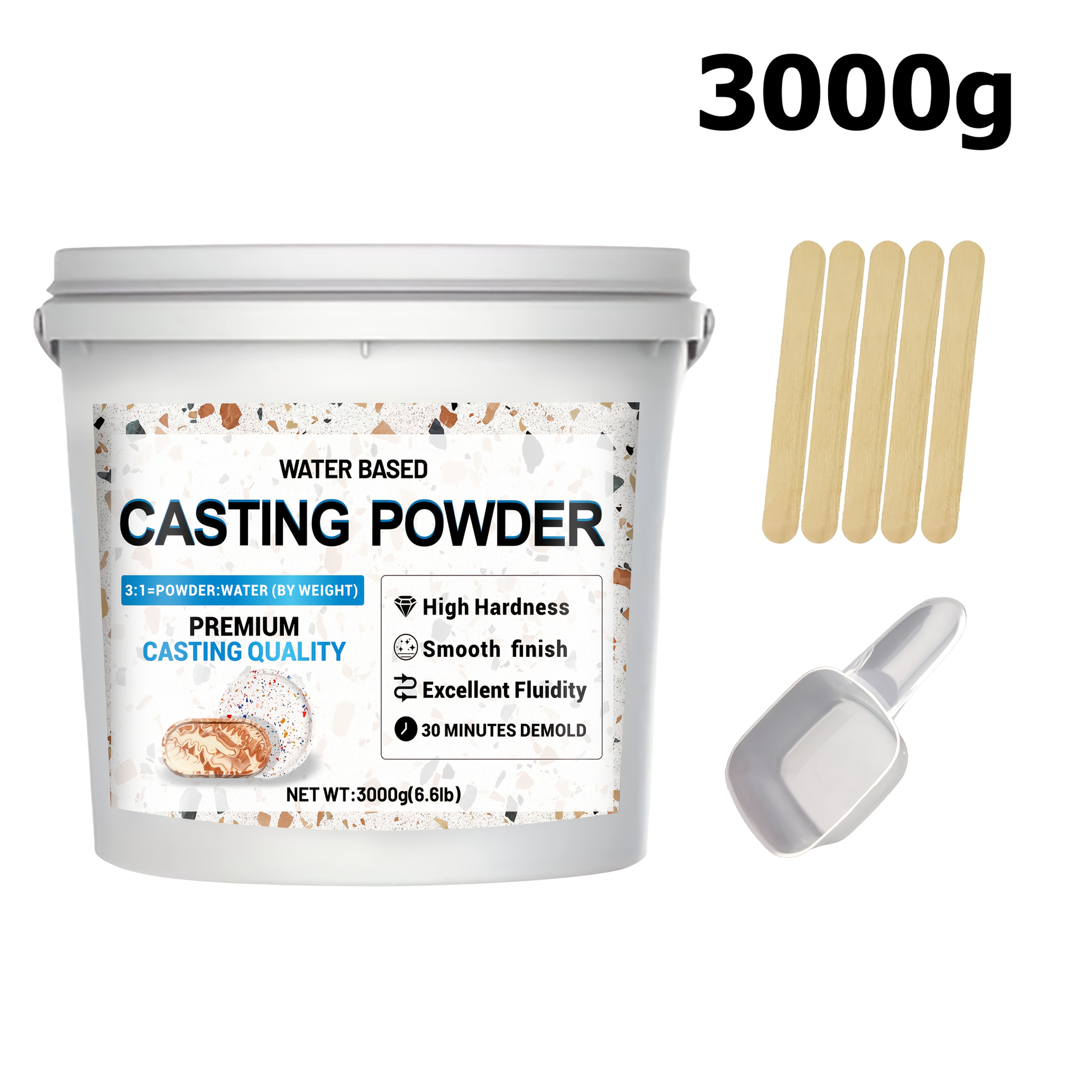 Image of [perfect Casting Powder (3000g/1000g/500g) Durable, , With Spoon, Wooden Stick Model Mold Casting Powder | Fast Mixing, Essential For Figure Sculpture/craft Carving