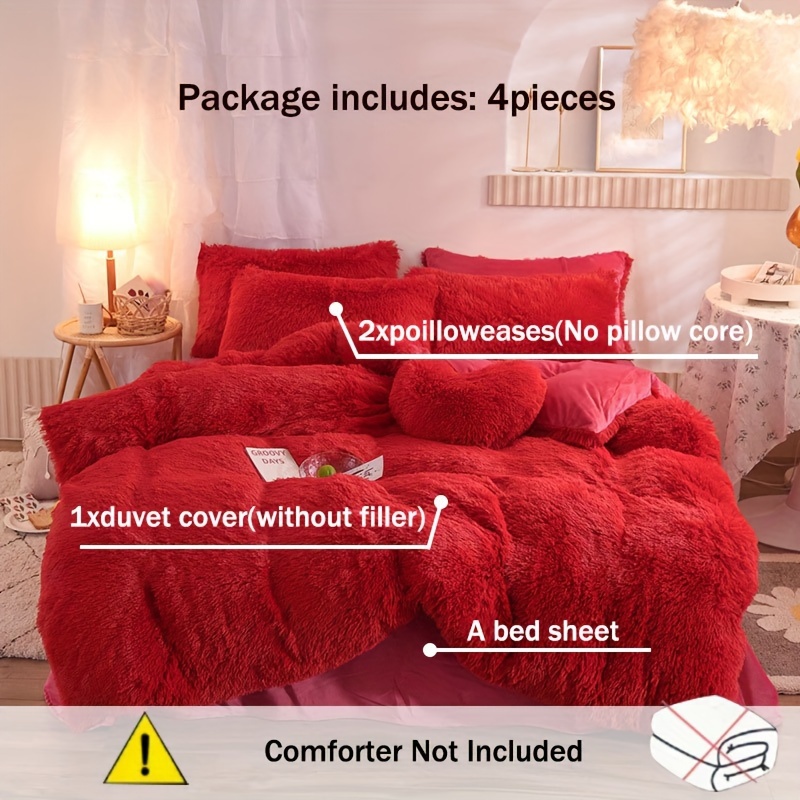 

Fox Fur Four-piece Bedding Set 1 Bed Sheet + 1 Quilted Blanket + 2 Pillowcases, Soft And Comfortable Flannel, Warm And For Bedroom Bedding Set