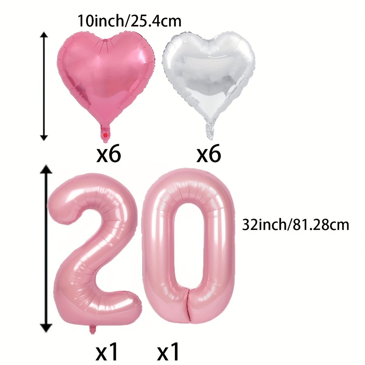 Pink Number 20 Balloon With 10inch Pink Silvery Heart Balloons 32inch Pink Number Balloon Digital Balloon 20 For Girl 20th Birthday Anniversary Wedding Graduations Party Decorations